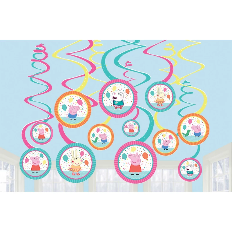 Peppa Pig Confetti Party Hanging Swirl Decorations 3 Peppa Pig Confetti Party Hanging Swirl Decorations