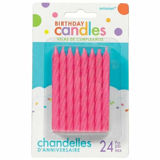 Amscan Party Supplies Birthday Candles Large Spiral Candle Pink Glitter 8.5cm 24 Pack -Plush & Soft Toys Sales BA000099