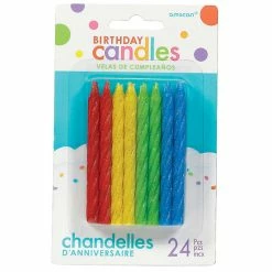 Amscan Party Supplies Birthday Candles Large Spiral Candle Assorted Colours Glitter 8.5cm 24 Pack